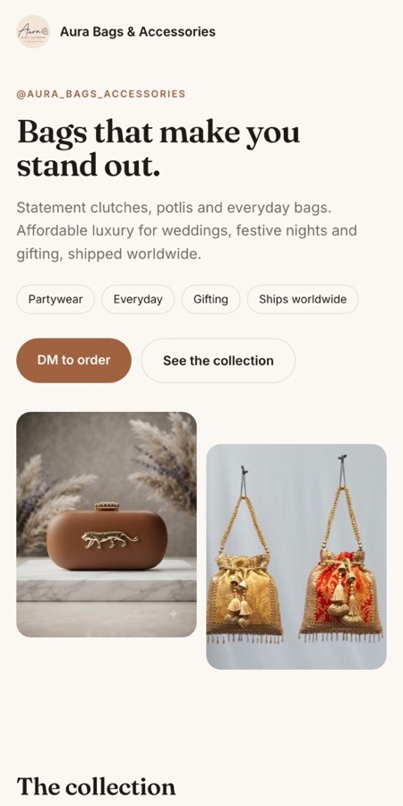 Website for Aura Bags & Accessories